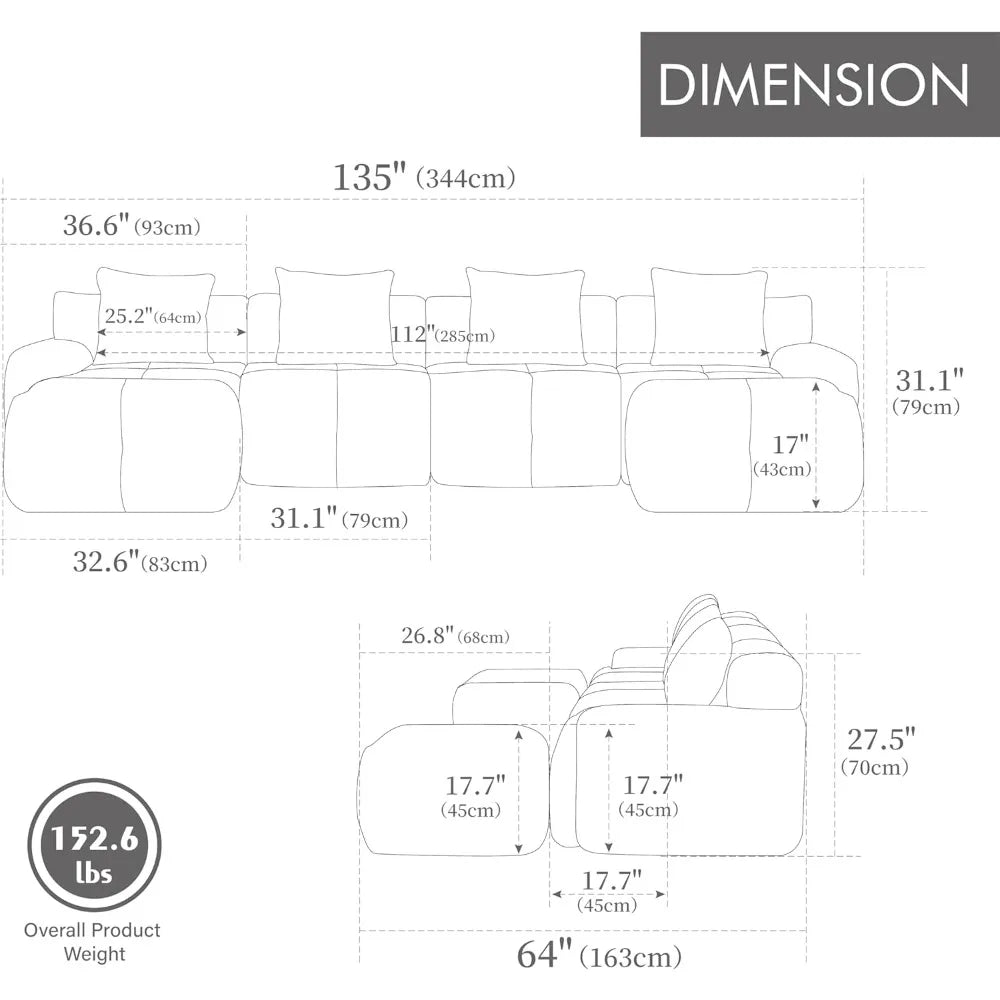 135.4" 6-Piece Sectional Sofa