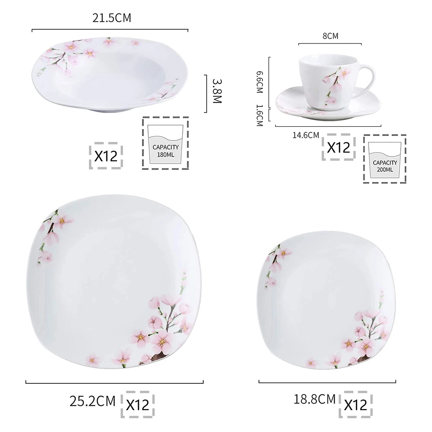 60-Piece White Ceramic Plate Set