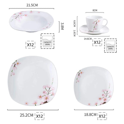 60-Piece White Ceramic Plate Set