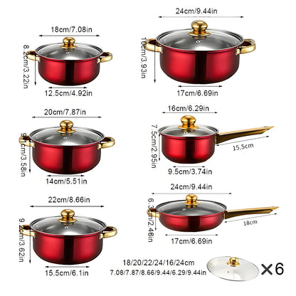 Red Cookware Set, 12-Piece ,Stainless Steel pots and pans,
