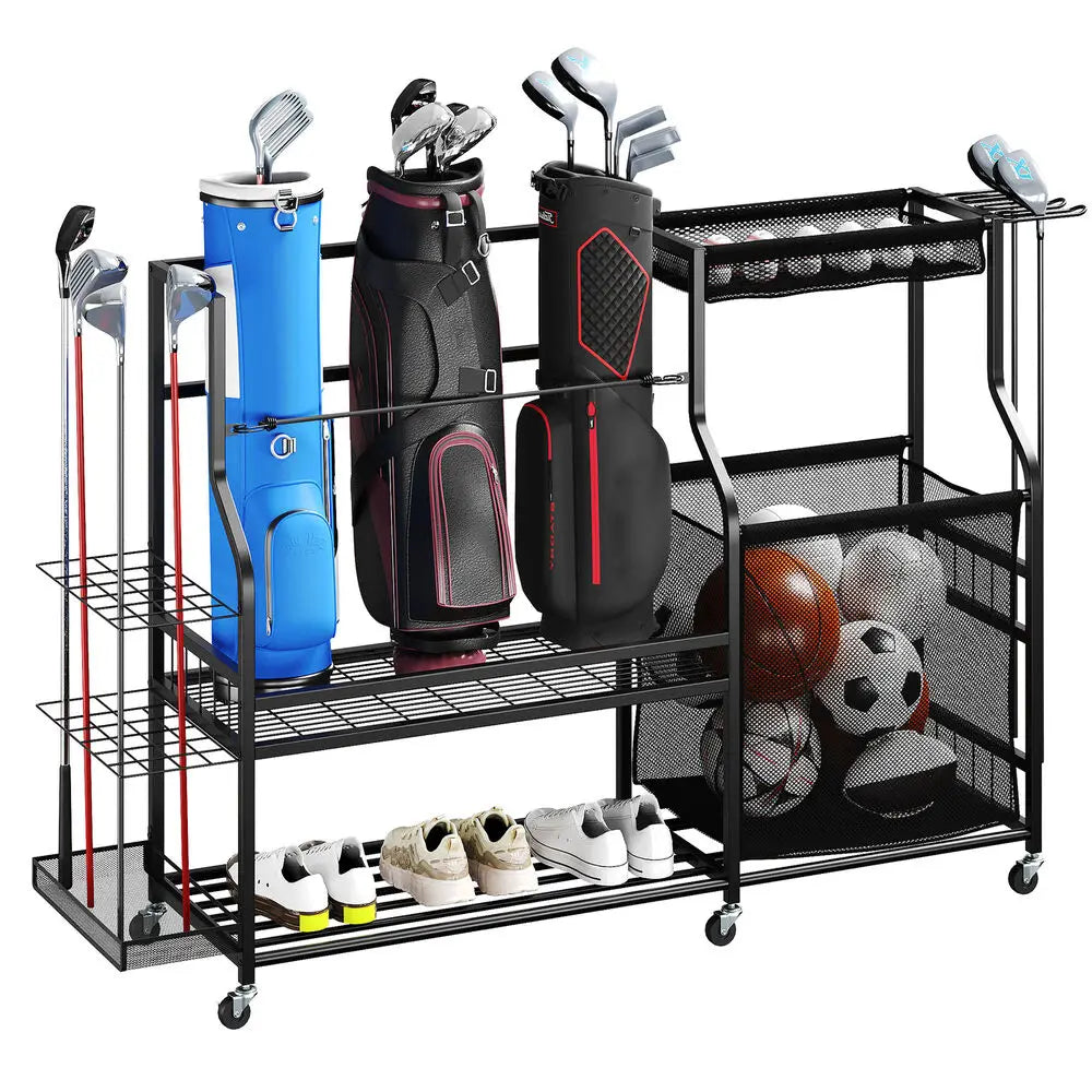 Rolling Golf Bag And Sports Accessory Organizer For Garage