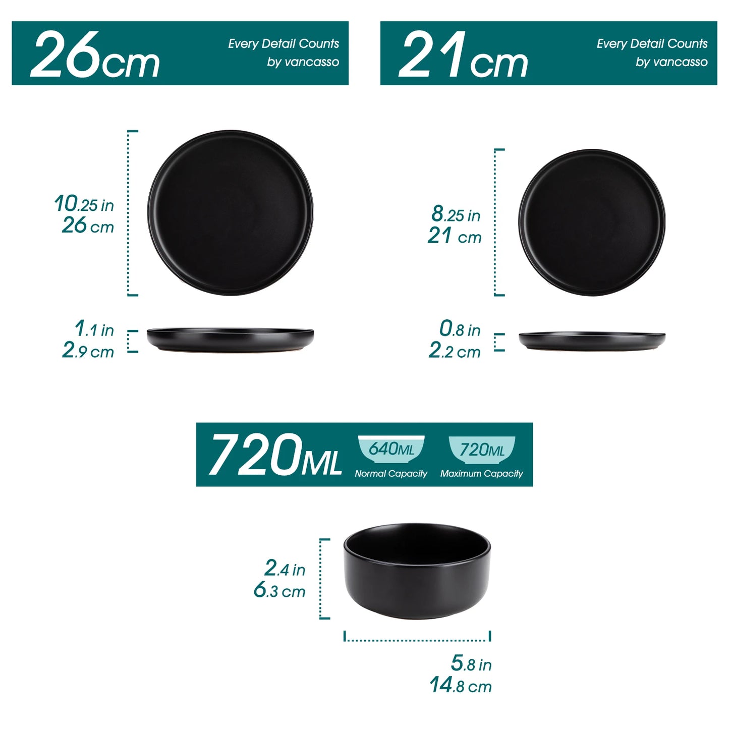 18/36 Piece Black Ceramic Plate Set