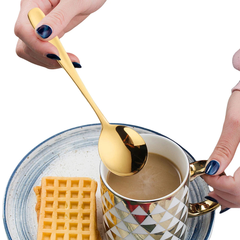 6.9" Stainless Steel Gold Dinner Spoon With Gold Titanium Plating