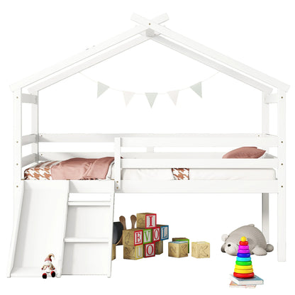 Loft House Bed With Slide, Ladder, Safety Guardrails