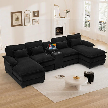 124" Black Sectional Couch Sofa