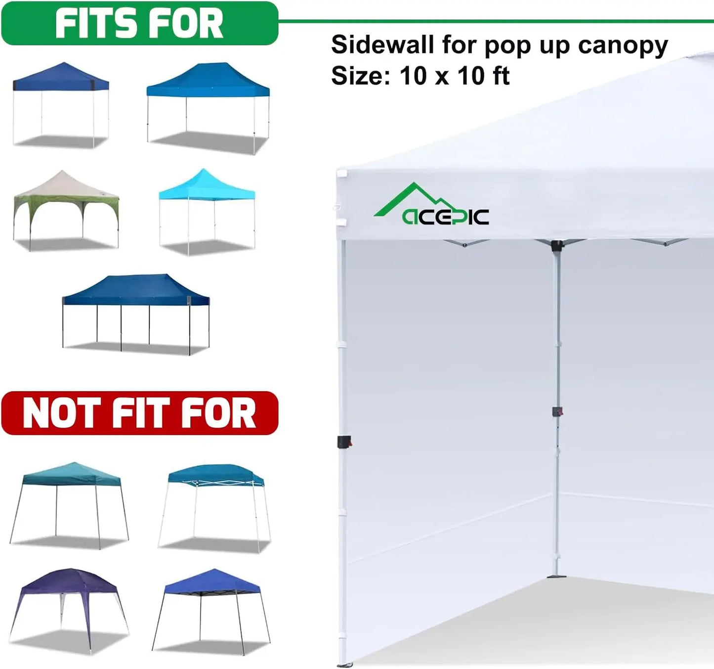 Waterproof UV Protection Sidewalls for 10x10 Pop Up Canopy Frame, Ideal for Outdoor Events and Vendor Booths (White, 3 PCS)