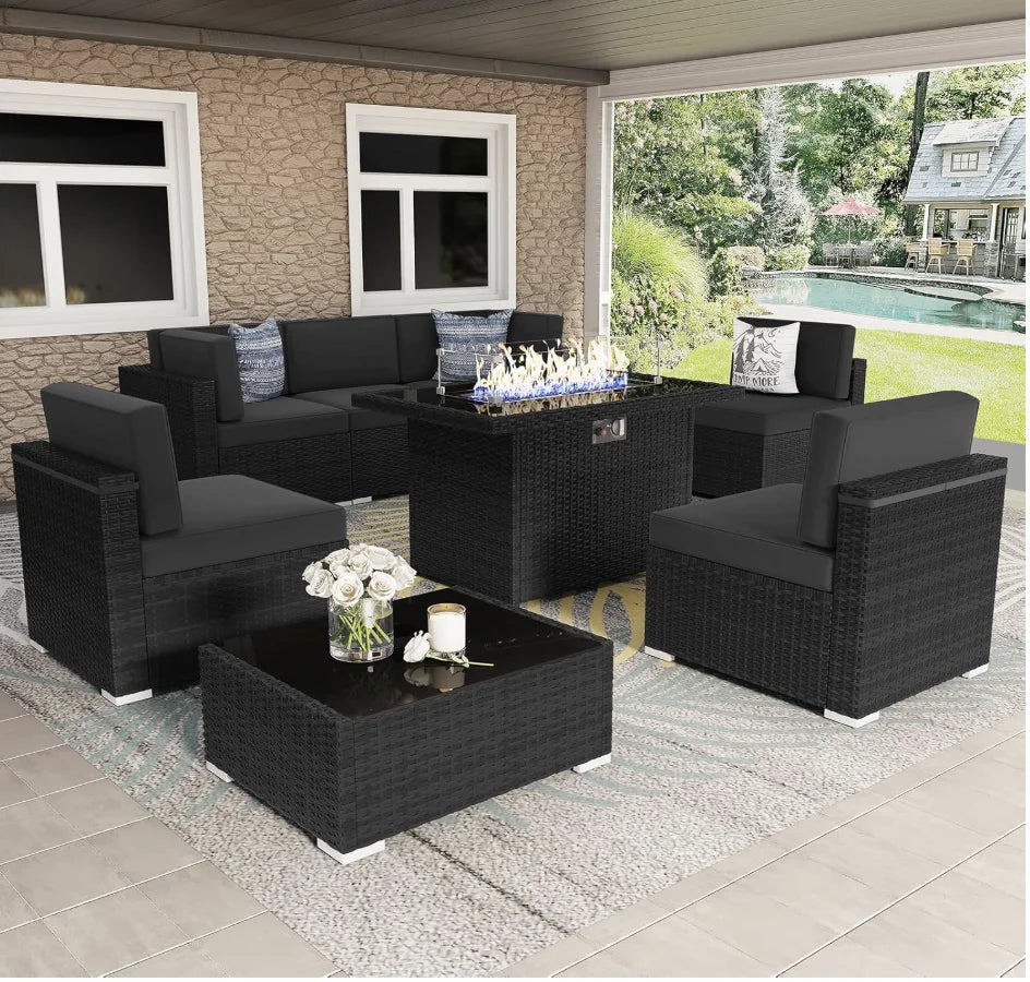 8 Pieces Furniture Set With 44" Propane Gas Fire Pit
