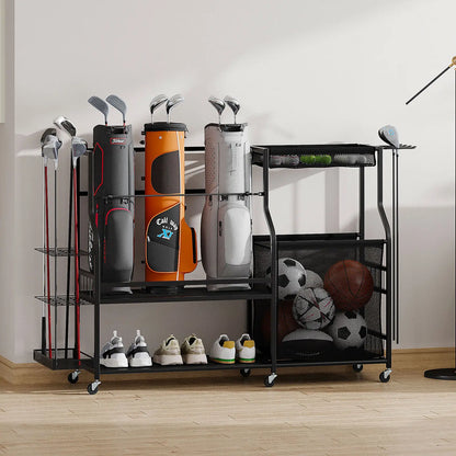 Rolling Golf Bag And Sports Accessory Organizer For Garage