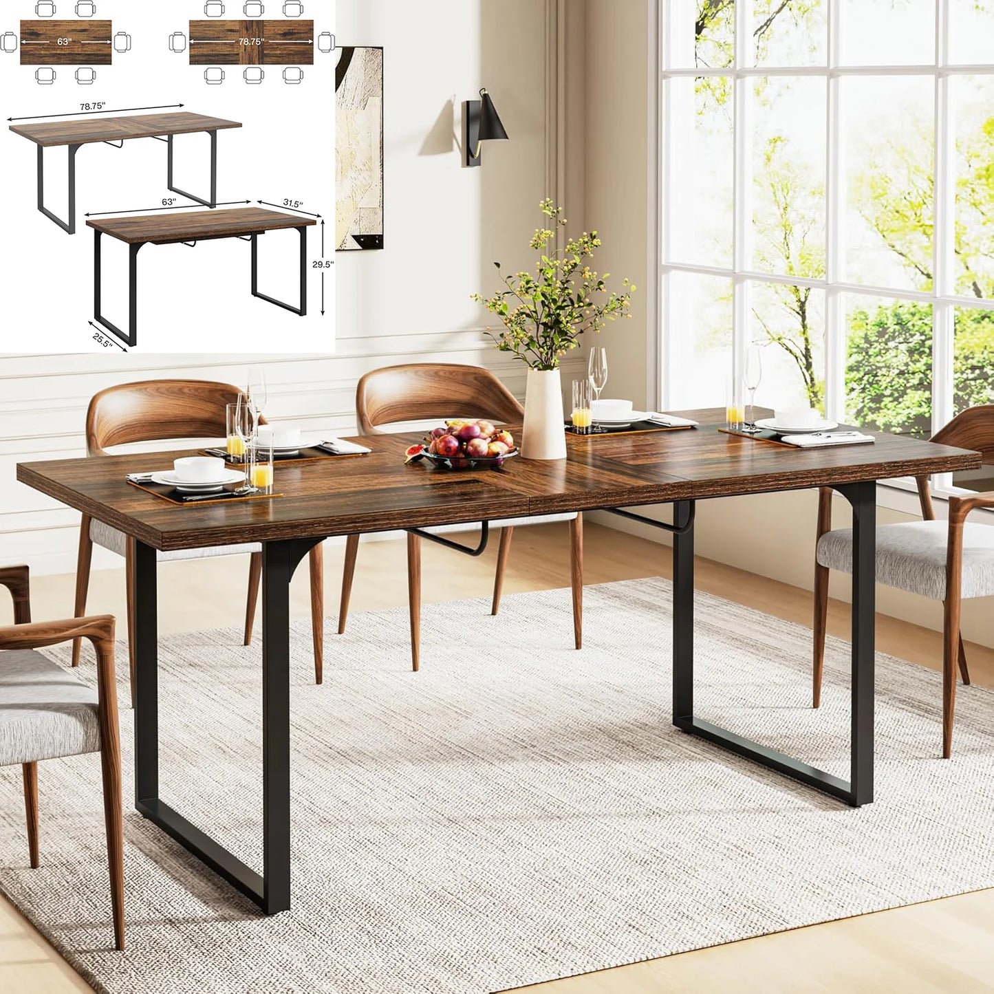 70.9 Inch Large Dining Table for 6 to 8,
