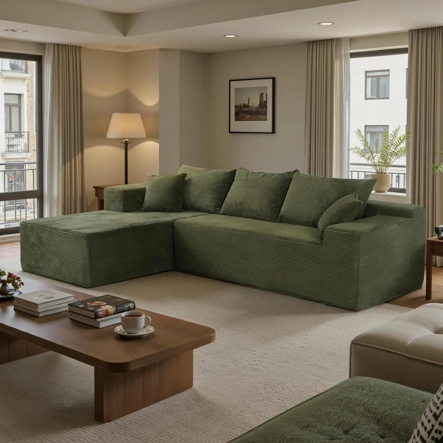 "L-Shaped Cloud Sectional Sofa - Modular Deep Seat Couch with Chaise,