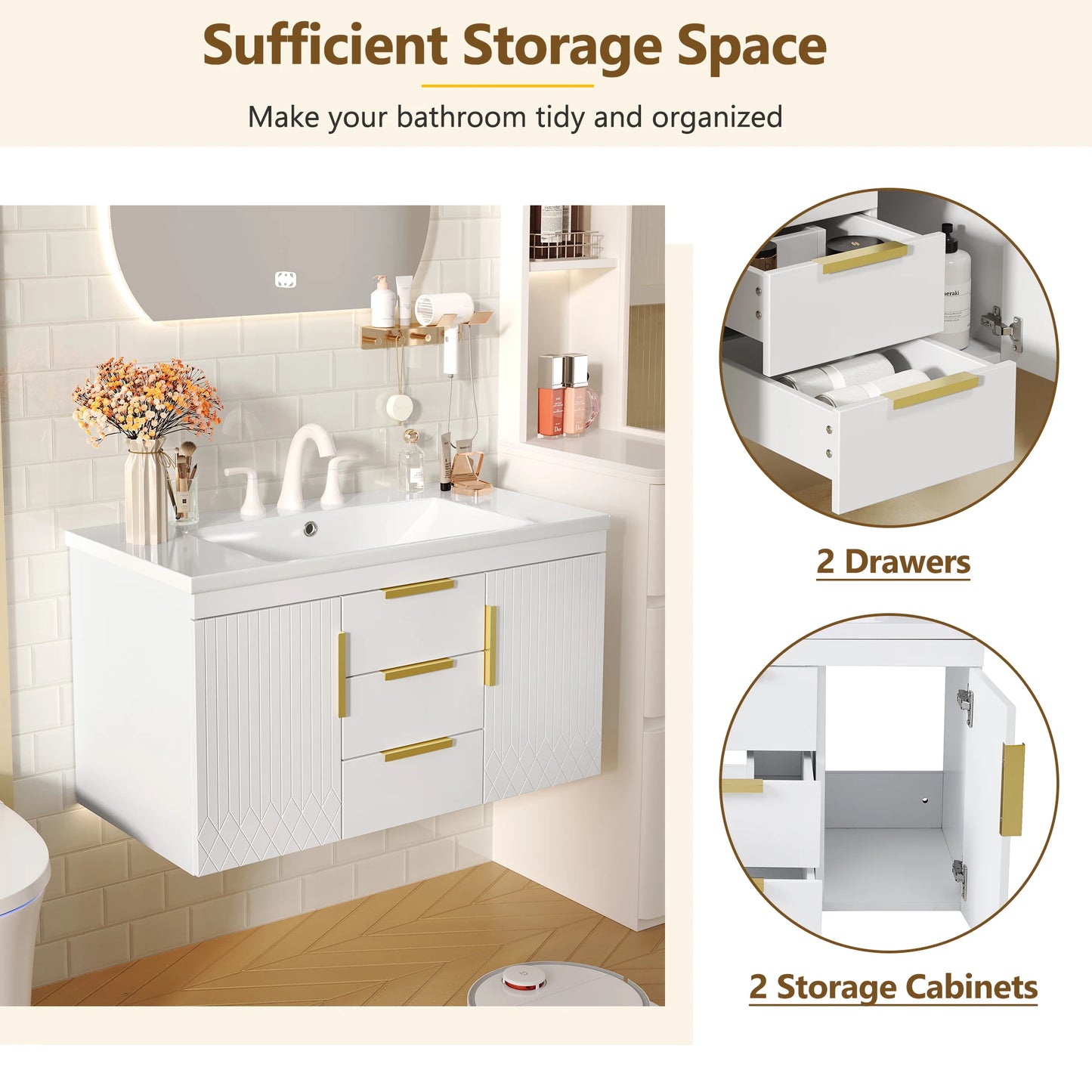 36'' Wall Mounted Bathroom Vanity