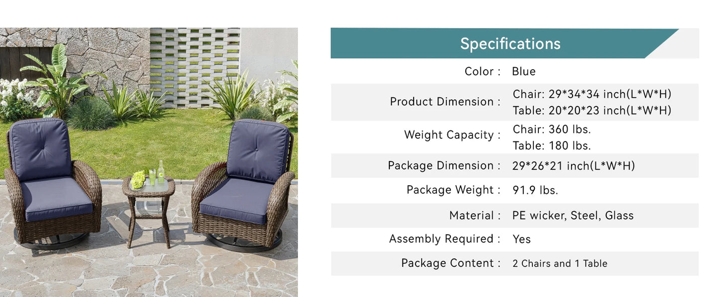 3 Pieces Patio Furniture Set