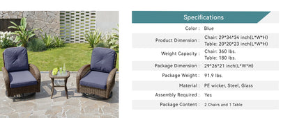 3 Pieces Patio Furniture Set