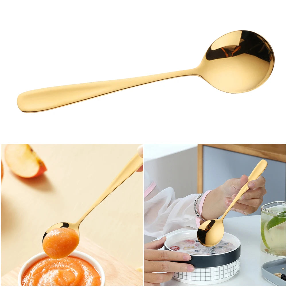 6.9" Stainless Steel Gold Dinner Spoon With Gold Titanium Plating