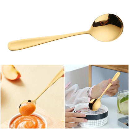 6.9" Stainless Steel Gold Dinner Spoon With Gold Titanium Plating