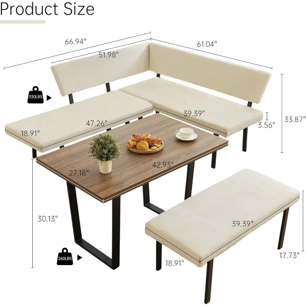 3-Piece Corner Dining Table Set