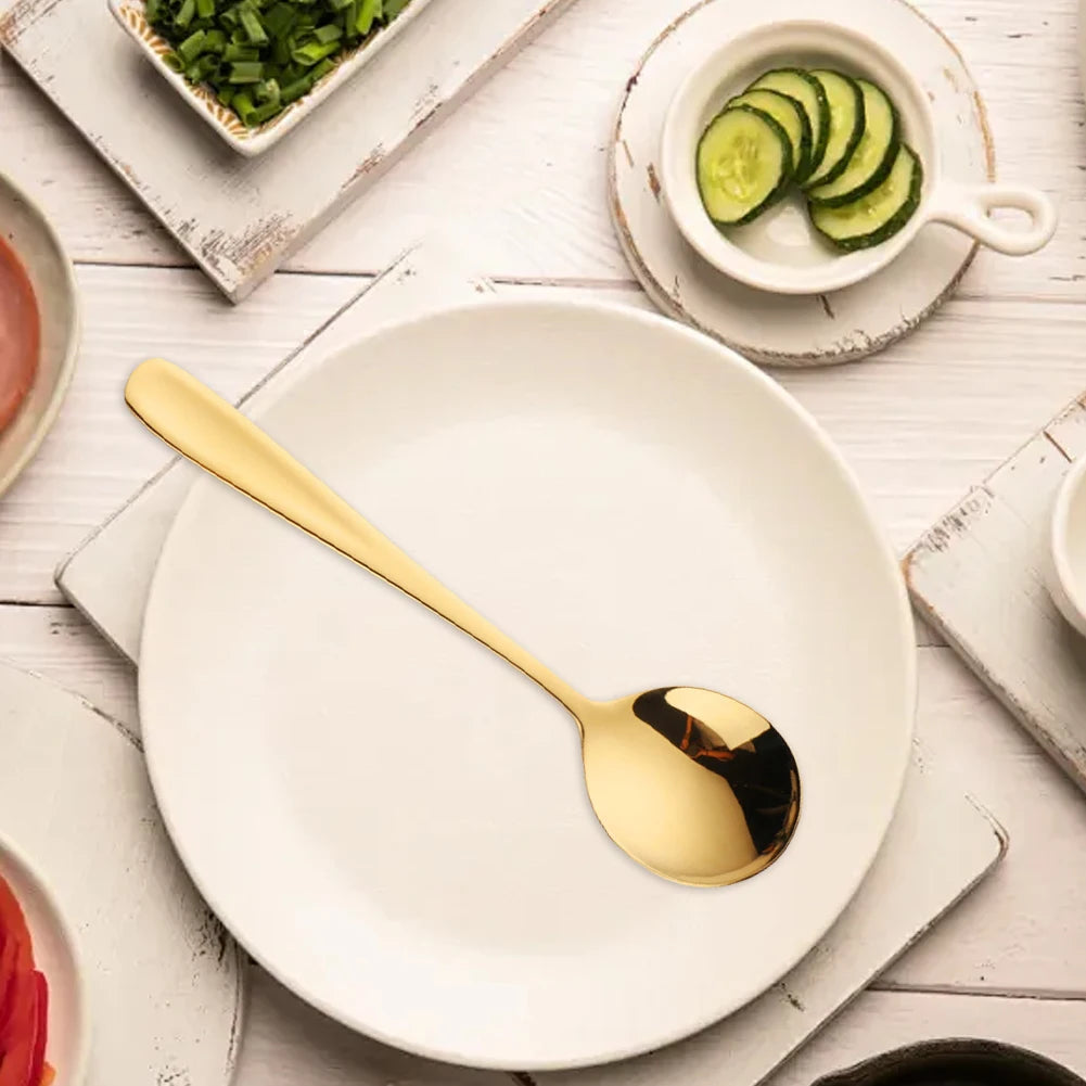 6.9" Stainless Steel Gold Dinner Spoon With Gold Titanium Plating