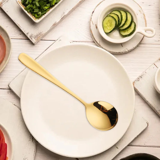 6.9" Stainless Steel Gold Dinner Spoon With Gold Titanium Plating