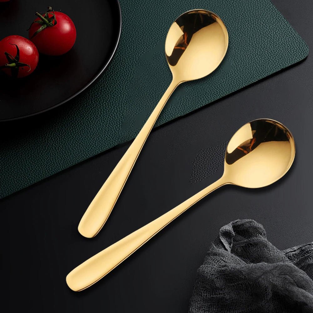 6.9" Stainless Steel Gold Dinner Spoon With Gold Titanium Plating