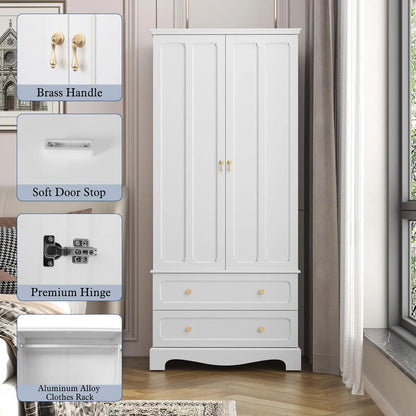 71.8" White Wood Wardrobe