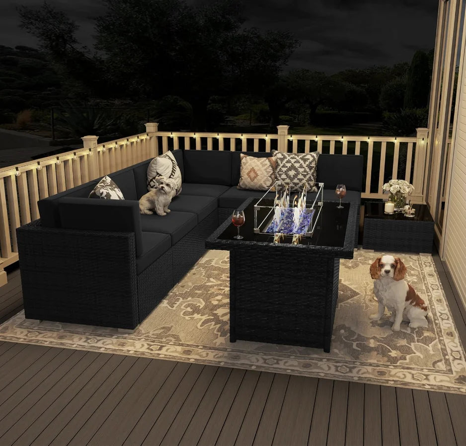 8 Pieces Furniture Set With 44" Propane Gas Fire Pit