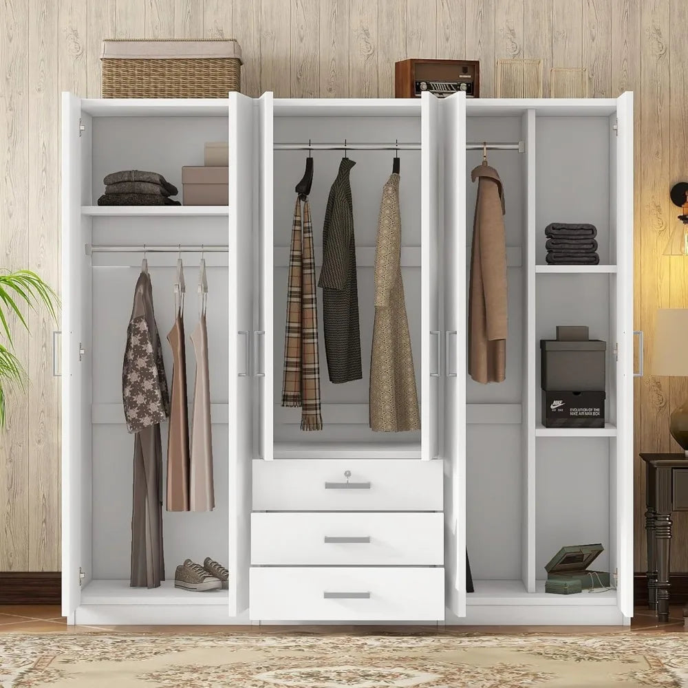 70.9" Wardrobe Closet 6 Doors