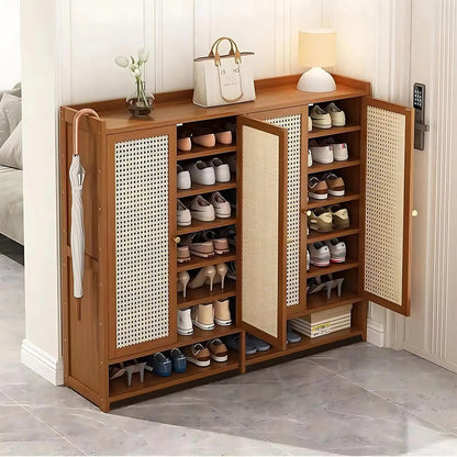 Bamboo Shoe Storage Cabinet With Doors, 38-42 Pairs