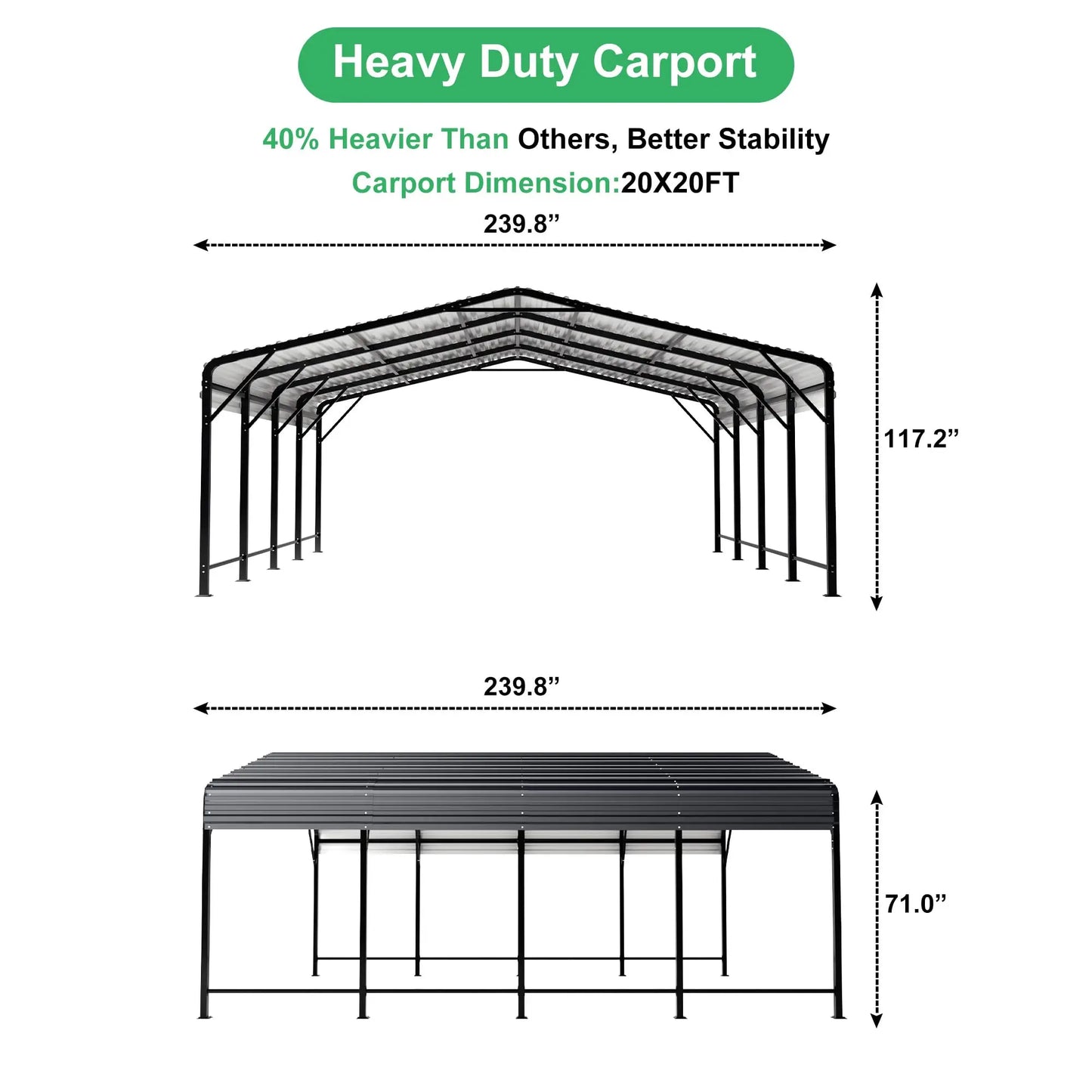 20x20/20x30/20x40FT Metal Carport with Enhanced Base