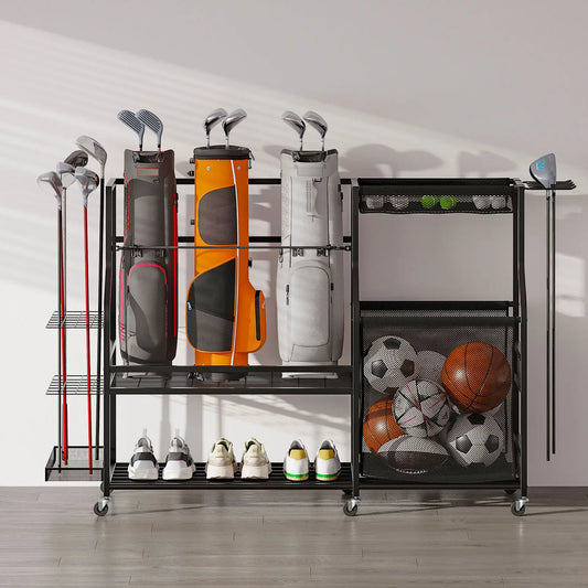 Rolling Golf Bag And Sports Accessory Organizer For Garage
