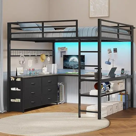 Loft Bed Full Size with U-Shaped Desk