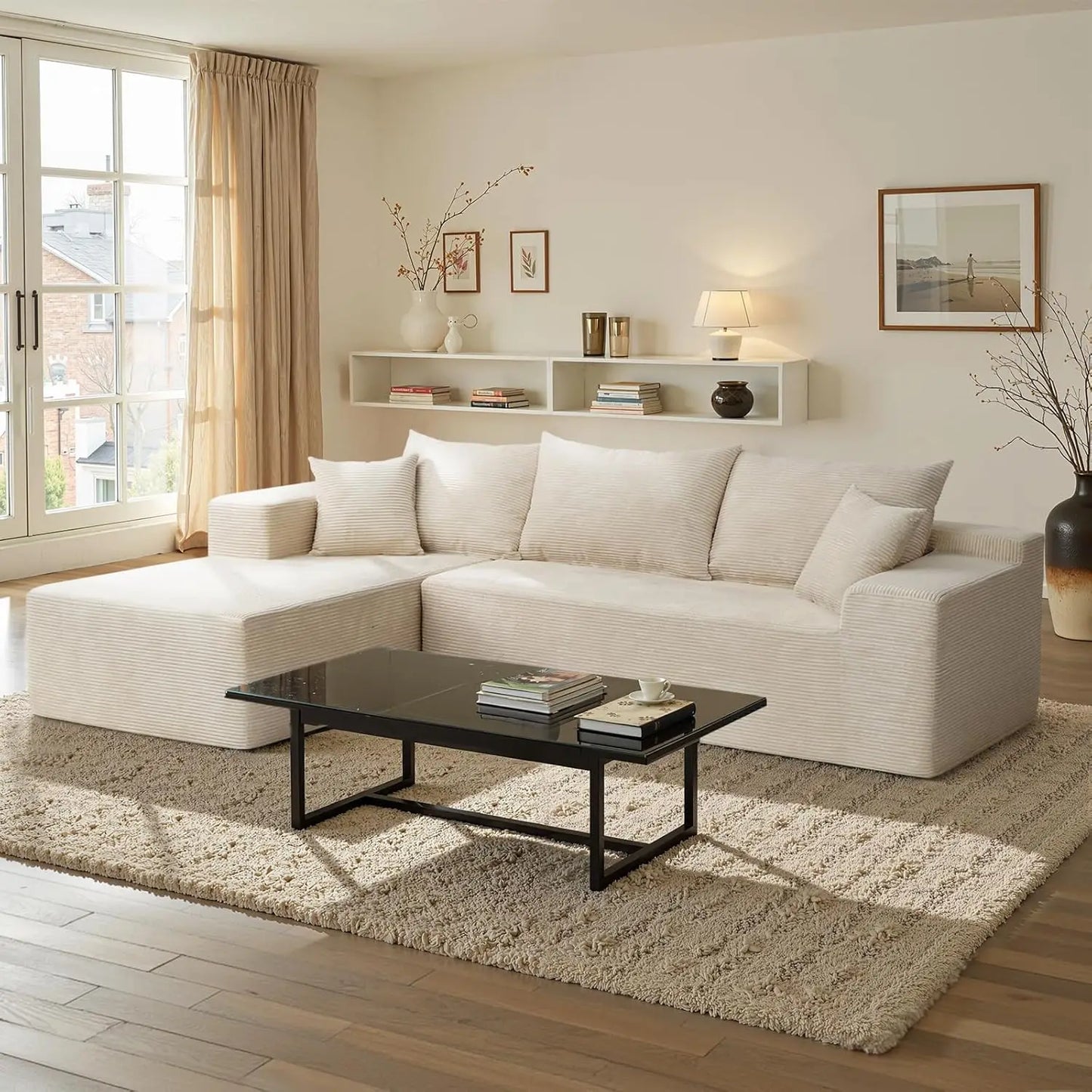 "L-Shaped Cloud Sectional Sofa - Modular Deep Seat Couch with Chaise,
