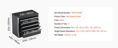 5-Drawer 8.6in Metal Tool Box
