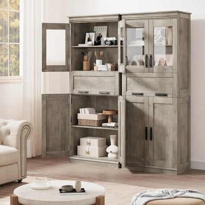 67" Tall Bathroom Storage Cabinet with Glass Doors and Drawer,