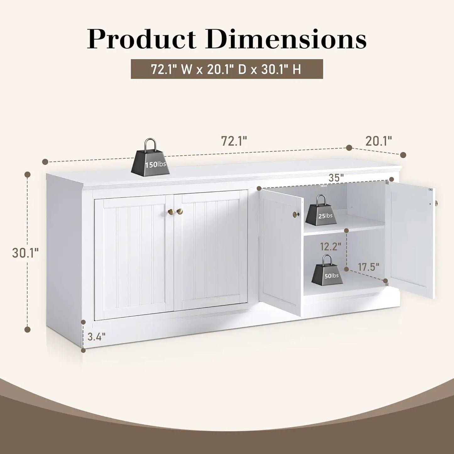 72" Sideboard Buffet Cabinet