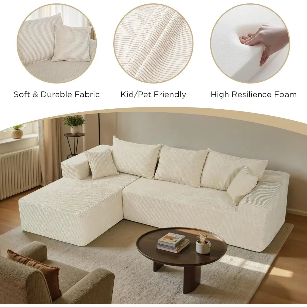 "L-Shaped Cloud Sectional Sofa - Modular Deep Seat Couch with Chaise,