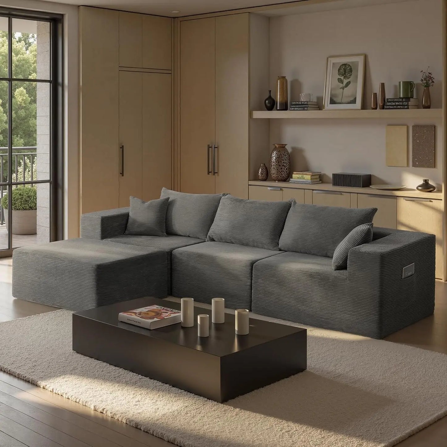 "L-Shaped Cloud Sectional Sofa - Modular Deep Seat Couch with Chaise,