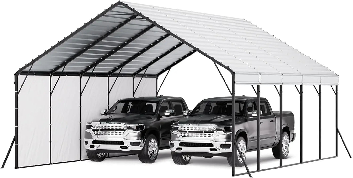 20x24 ft Heavy Duty Metal Carport, Removable PE Sidewalls