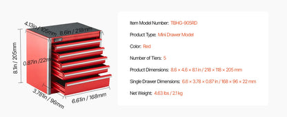 5-Drawer 8.6in Metal Tool Box