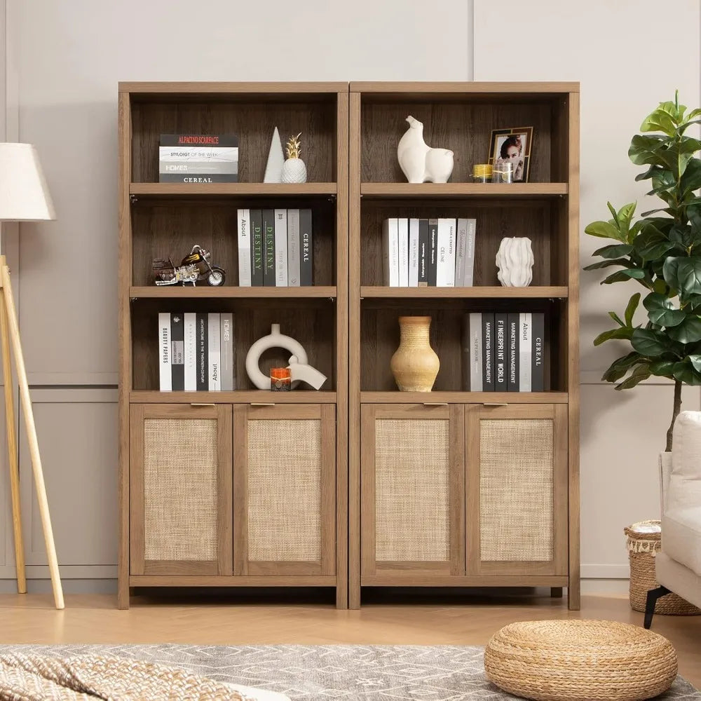 Boho Bookcase 71" Tall  Rattan Doors