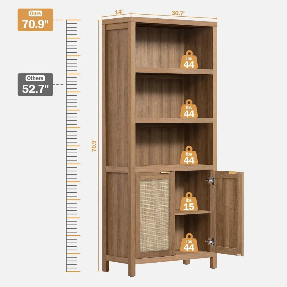 Boho Bookcase 71" Tall  Rattan Doors