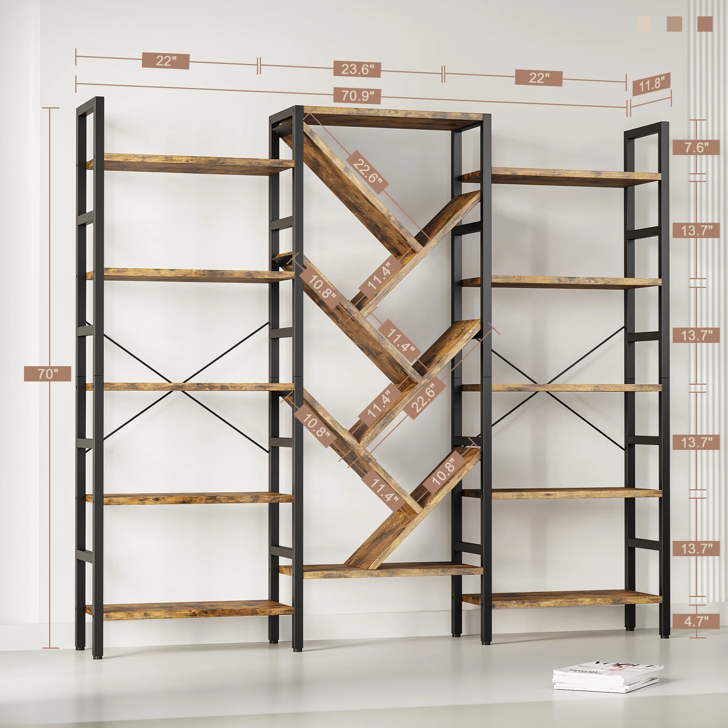 Triple 5 Tier Bookshelf