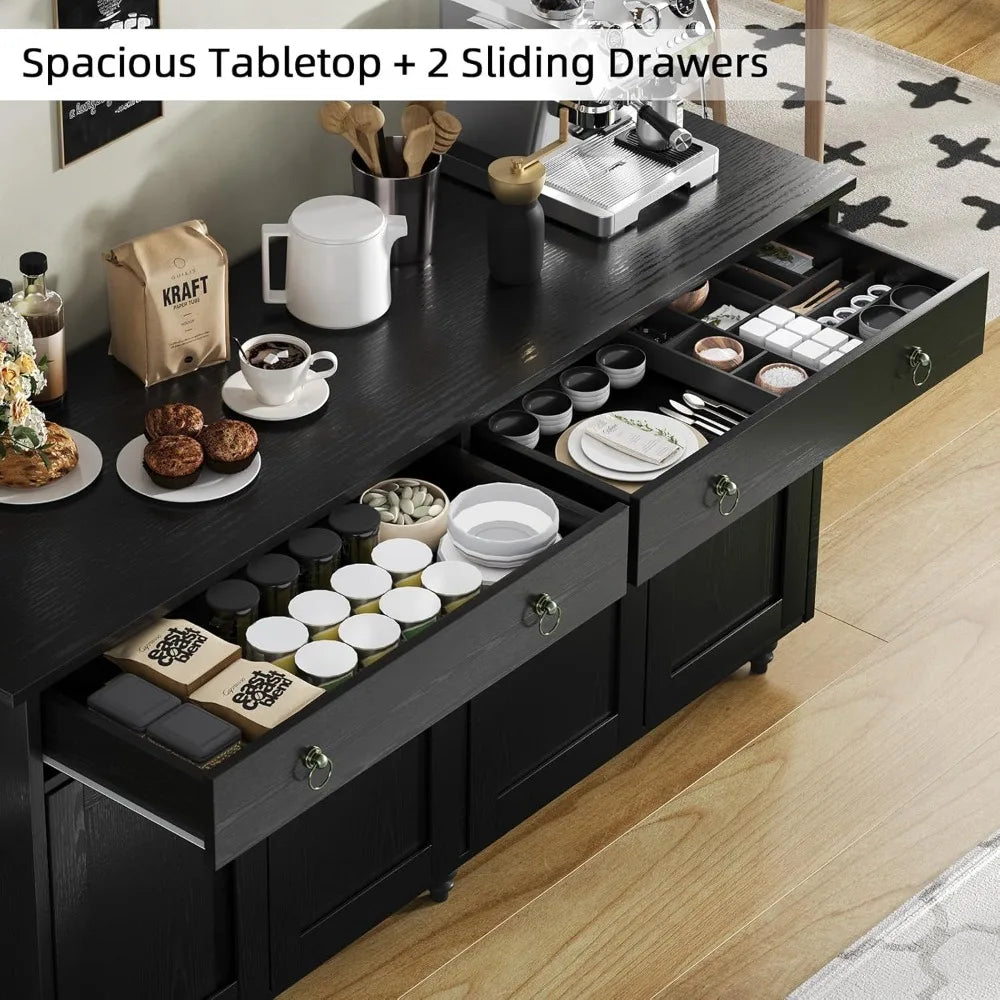 55" Black Sideboard Buffet Cabinet