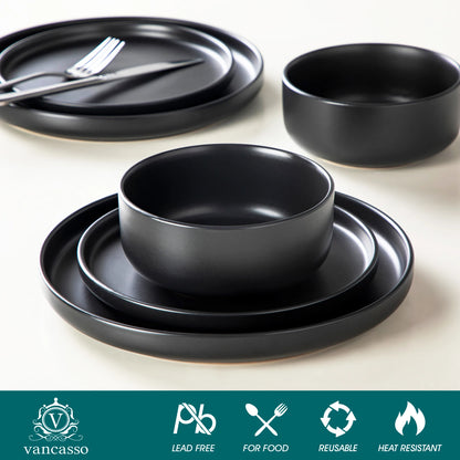 18/36 Piece Black Ceramic Plate Set