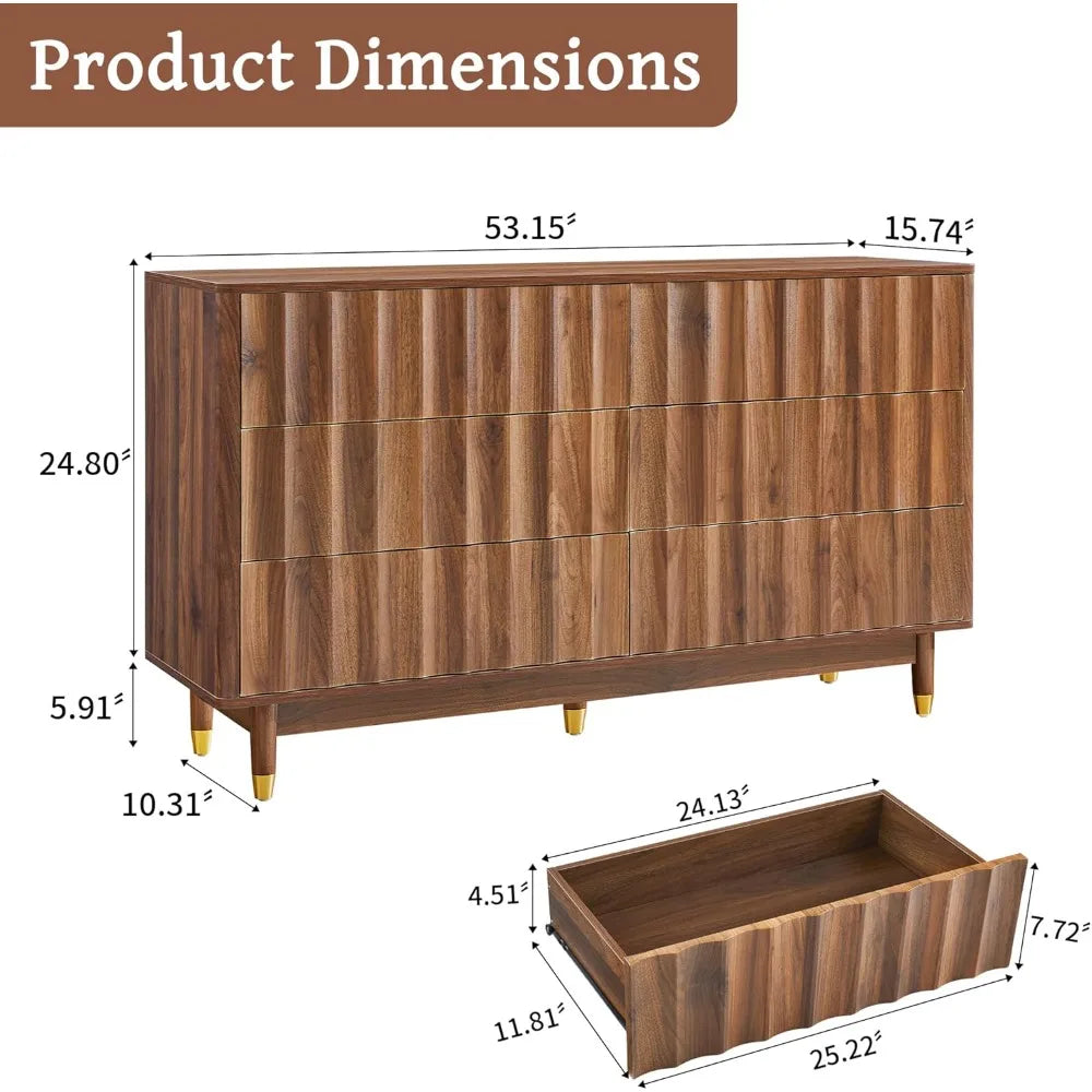 6 Drawer Fluted Dresser