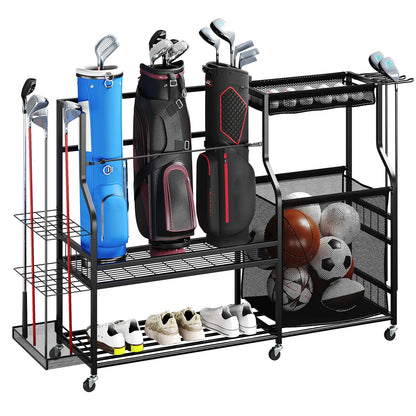 Rolling Golf Bag And Sports Accessory Organizer For Garage