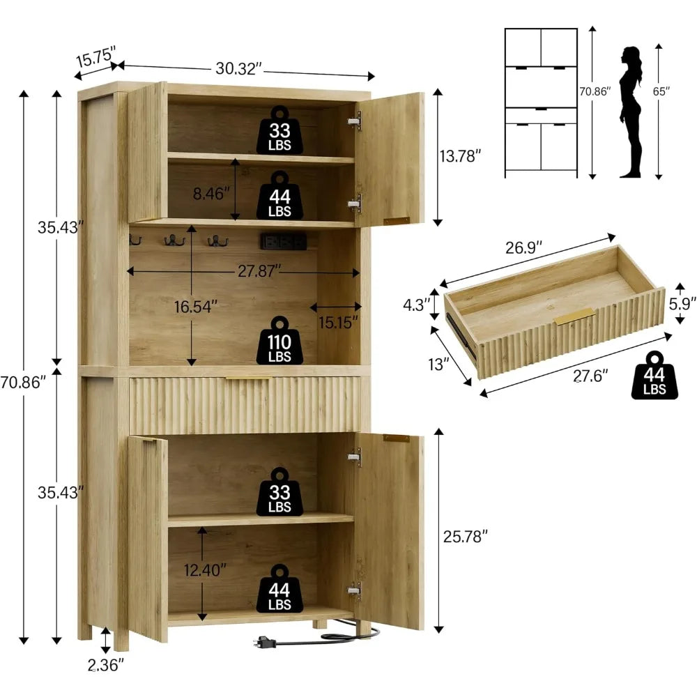 71" Fluted Pantry Cabinet