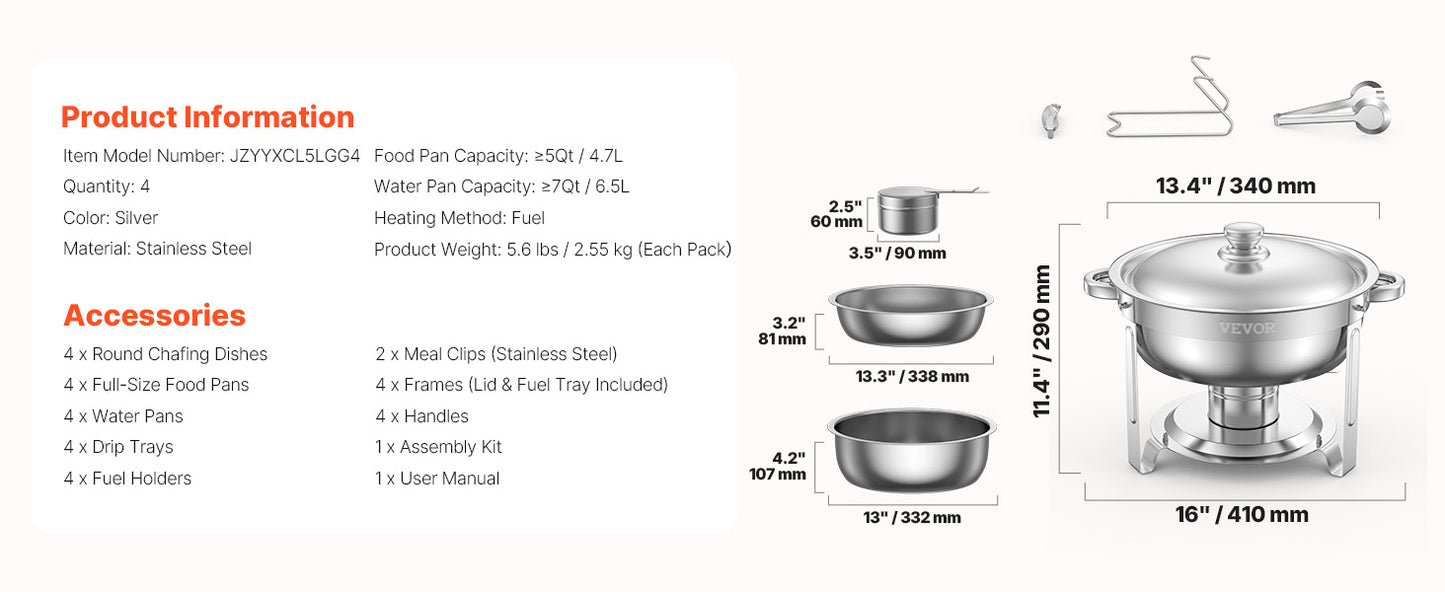 4 Pack Chafing Dish Buffet Set